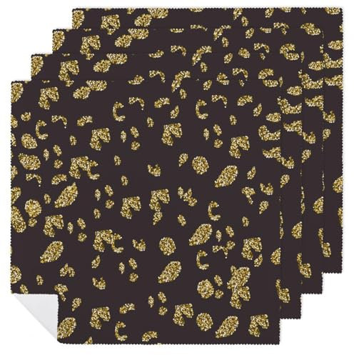 Stoffservietten, 4er-Set, schwarz-goldener Glitzer, Leopardenmuster, waschbar, Tischservietten für Hochzeit, Party, Abendessen, Weihnachten, 45,7 x 45,7 cm