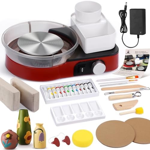 Pottery Wheel for Adults - Complete Pottery Tools Kit for Beginners, 6 Turntable Two-Way Rotation Adjustable Speed, 2.2 lbs. Air Dry Clay, Mini Clay Making Pottery Wheel with Storage Design