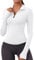 Rapbin Women's Long Sleeve Running Tops Gym Yoga Sport White T-Shirts Slim Fit Top with Half Zip and Thumb Holes White M
