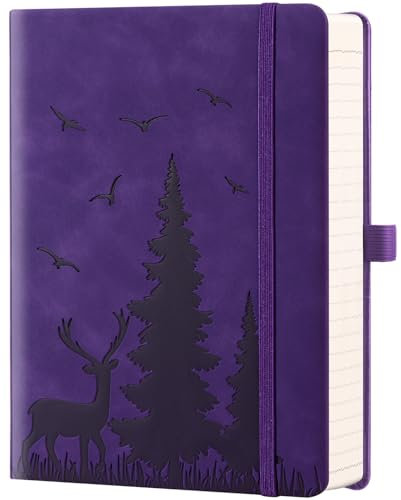 ZXHQ 365 Seiten A5 (15,8 x 21,5 cm) Liniertes Notizbuch - College-Ruling, Ledergebundener Einband, 100 g/m² dickes Papier, feine Innentasche - Lila