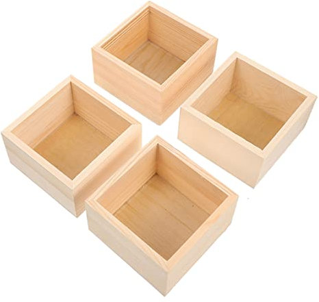 Parliky 4pezzi Legno Senza Coperchio Scatole Quadrate Legno Per Artigianato E Decorazioni Organizzatori Per Scrivania E Regali