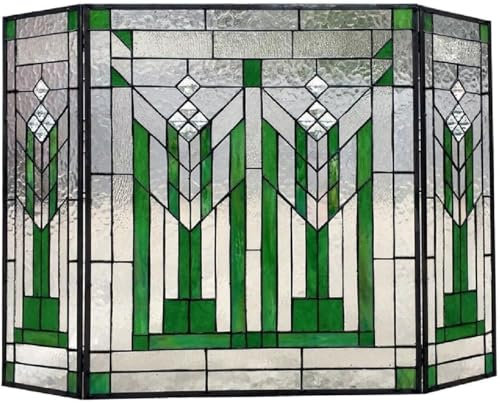 GYDUHYE Paravent de cheminée en verre teinté de 96,5 cm - 3 pièces pliables - Paravent de cheminée plat décoratif - Beau paysage