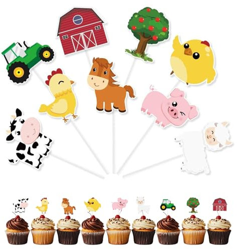 Sdhgerh 36 Stück Bauernhof Geburtstag Deko Tortendeko Niedlich Tiere Torten Kuchen Deko Lustig Cake Cupcake Topper Herzstücksticks für Junge Mädchen Geburtstag Party