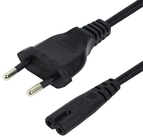 Stromkabel 1,5 m, Netzkabel, Eurostecker auf Abbildung 8, Stromkabel, 2 Pins, kompatibel mit Philips Samsung TV, Drucker, PC Monitor usw. (schwarz)