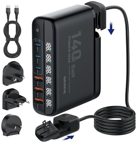 GaN 140W USB C Ladegerät Mehrfach 6 Port USB C schnellladegerät Ladestation mit 100W Mehrfach Ladegerät PD3.0 QC5 Reiseladegerät EU/UK/US/AU travel Adapter Stecker Laptop Ladegerät für MacBook iPhone