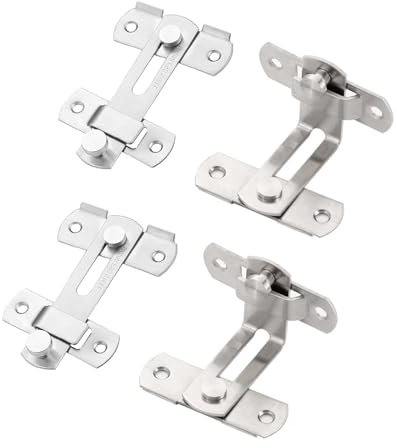 Hinapan Cerradura de puerta doble y cerradura deslizante de 90 grados, 4 unidades de pestillo de acero inoxidable, cierre de bisagra con tornillo fijo, seguridad antirrobo, para casa, patio, jardín,