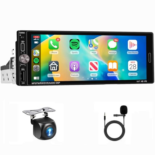 VECHTEL 2G+32G Radio Coche con Carplay Android Auto Inalámbrico, Autoradio 1 DIN con Pantalla Táctil de 6,9 Pulgadas Soporte Bluetooth 5.0 Radio FM RDS GPS Wi-Fi Enlace Espejo USB/Tipo-C Cámara