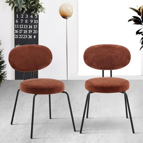 COLAMY Polsterstühle für das Esszimmer, 2er Set, Moderne Küchenstühle mit Rückenlehne, Kleine runde Metallseitenstühle mit gekrümmter Rückenlehne für Esszimmer, Küche, Restaurant, Orange