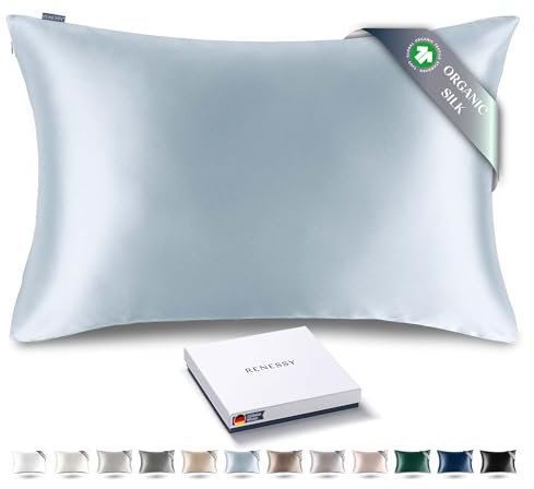 RENESSY Kissenbezug aus 100% Bio-Seide 40x60 cm - 22 Momme Maulbeerseide, Güteklasse 6A, Oeko-Tex zert. in Deutschland - Luxus für Haar und Haut, 1 Stück (Wolkenblau)