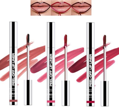 Pakivs Juego de 3 colores Peel Off Lip Liner Stain Set,Waterproof Rosa Lip Tinte,Matte Peel Off Lip Liner,Peel Off Lip Gloss Tattoo,Nude Matte Lip Contour para Mujeres