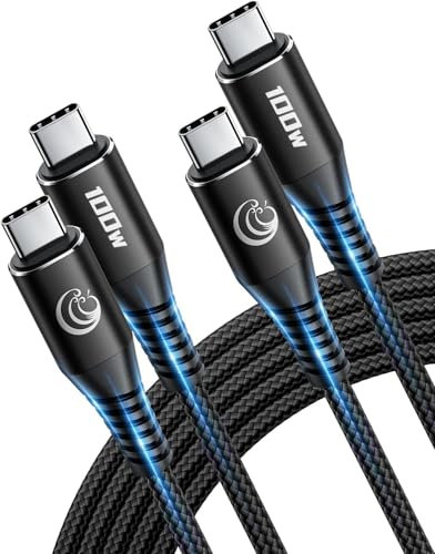 Cavo USB C a USB C 100W, [2Pezzi,1M+2M] Cavo Ricarica Rapida Type-C to Type-C 5A PD Nylon Intrecciato USBC a Tipo C Cavi per iPhone 17 16 15, Samsung Galaxy S25 S24, iPad Pro, MacBook, Pixel e Altri