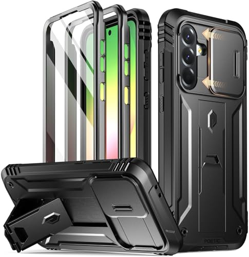 Poetic Revolution Hülle für Galaxy A56 5G, [Schiebe-Kamera-Abdeckung], [20ft Mil-Grade Fallgetestet], Robuste, stoßfeste Ganzkörper-Abdeckung mit Ständer und integriertem Displayschutz, Schwarz
