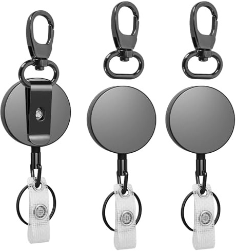 3 Stücke Hochleistungs Ausweishalter mit 65 cm Stahldrahtseil, Multifunktions Schlüsselanhänger Ausziehbar Stahlseil, Ausweishalter Ausziehbar mit Gürtelclip, Ausziehbarer Schlüsselanhänger