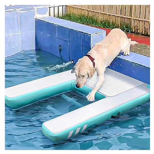Inflatable Dog Pool Entry Ramp, Foldable Floating Dog Water Ramp Ladder for Swimming Pools/Lake/River/Beach, High Stability EVA Non-slip Auxiliary Board for Pets(Green,L150 x W100 x H15cm)