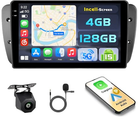 Hikity 4G+128G Android 15 Radio Coche Seat Ibiza 6J 2009-2014 9 CarPlay | Android Auto Inalámbrico. BT. GPS. WiFi. FM/RDS. Cámara+MIC. Incell Touchscreen