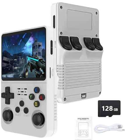 R36S Retro Handheld Game Console - 21,000+ Classic Games, 3.5 IPS Screen, 64GB/128GB, Portable Linux Gaming Device (128g-white)