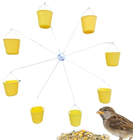 TYUKXJH Riesenrad Vogelfutterspender, ABS&Metall, 58 * 58cm, Vogel Riesenrad Spielzeug Mit Futterspender, Drehbares Mit 8 Vogelfutter Eimern Vogelhäuschen Vor Hängestation, Für Vogelliebhaber