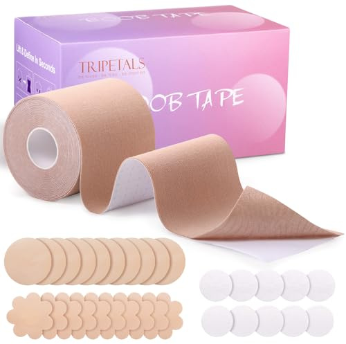 Tripetals Boob Tape Set Boobietape Klebe BH Bruststraffungsband Push Up Unsichtbarer Halt Brust Tape für Grosse Brüste mit Nippelpads