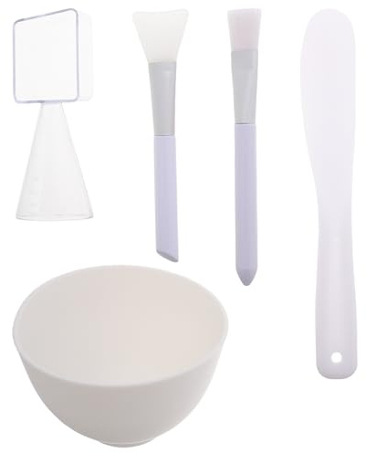 NOLITOY Kit de Mélange pour Masque Facial Diy, Bol en Silicone Blanc 1 Pièce Cuillère Doseuse Racleur, Spatule et Pinceau, Accessoires Beauté Femme pour Soins du Visage à Réutilisable