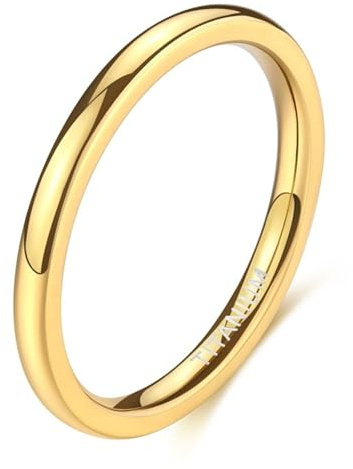 Grewod Mode Ringe, Herren Damen Titan 2mm/4mm/6mm Gold Poliert Ehering Schlicht Schmuck Gr.47-71
