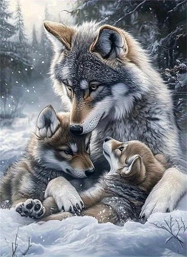 Jiqinsiye Wolf Diamond Painting Erwachsene,Schnee Diamant Painting Bilder,Diamants Painting Erwachsene Für Home Wand Decor,Frauen Geschenk