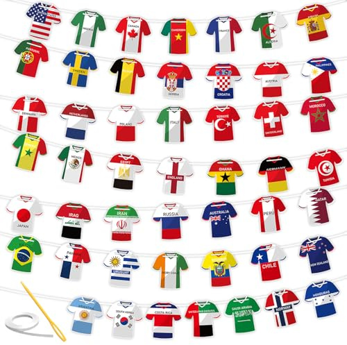 Fanion Guirlande Coupe du Monde 2026 | 49 Drapeaux Forme Maillot Foot pour Décoration Fan Zone, Bar & Fête