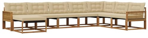 vidaXL Outdoor-Sofagarnitur mit Kissen 8 pcs Natur und Beige, Moderne Garten-Sofa-Set, robuster Akazienholz, Bequeme Liege, stilvolle Freizeitmöbel für draußen