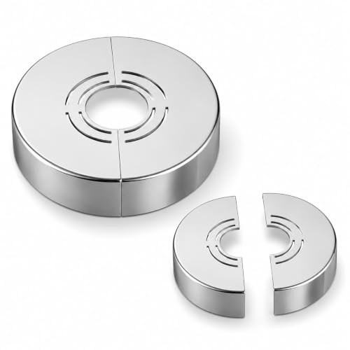 FortWeal Wall Split Flange Covers, 70 x 30 mm 2 Pcs Divided Chrome Round Escutcheon Plate Buckle, Shower Arm Concealing Trim, Shower Fitting Rosette for Bathroom Tap and Exposed Pipe Ornament