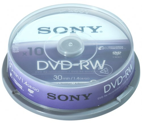 Sony 10 Pack 8cm DVD-RW 30 Min Spindle