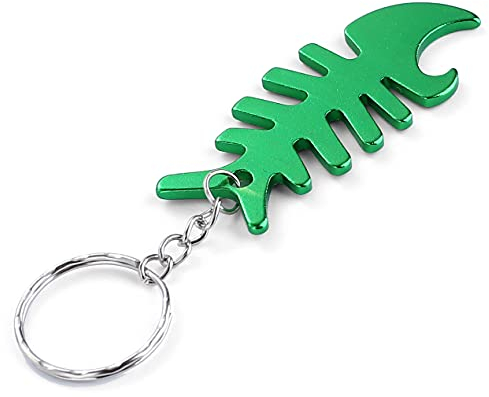 Komonee Fish Bone Green Bottle Opener Key Chain Metal Dead Sea Life Key Ring Novelty animal Keychain Keyring