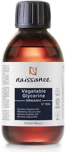 Naissance Glicerina Vegetale (Glicerolo) Biologica Liquida (No. 806) - 225ml - Grado Farmaceutico - per Cosmetico, Viso, Corpo, Capelli, Crema, Sapone