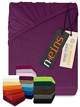 npluseins klassisches Jersey Spannbetttuch - vielen Farben + Größen - 100% Baumwolle 159.192, 140-160 x 200 cm, lila