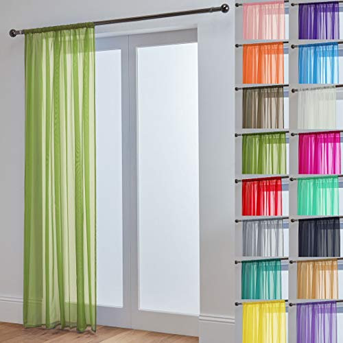 John Aird Lucy Voile Curtains - Rod Pocket Slot Top - Net Curtains - 1 Panel (Lime, 58 Wide x 90 Drop)