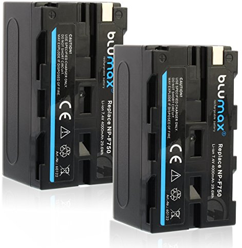 2X Blumax Akku kompatibel mit Sony NP-F750 / NP-F550 / NP-F970 / NP-F960 / NP-F570 | 4000mAh - (Blackmagic NP-F570) - auch für Diverse Blitzgeräte Videoleuchten Fieldmonitore