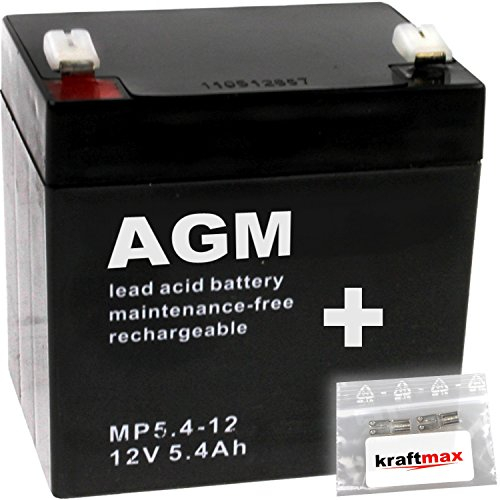 kraftmax 8X AGM 12V / 5,4Ah Blei-Akku - MP5,4-12 [ Faston 4,8 ] inkl. 2X Original Anschluß-Adapter