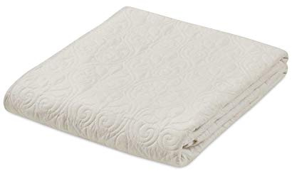 Madison Park Madison Park Luxe Quilted Throw Blanket - Damask Stitching Design, Cotton Filled Spread, Ultra Soft, Cozy Bedding for Living Room Couch, Sofa, Bed, 60x70, Piping Borders Ivory