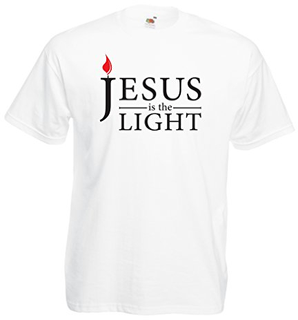 lepni.me Mens T-Shirt Jesus Christ is The Light, God's Love - Easter - Resurrection - Nativity- Religious Christian Gifts (L White Multi Color)