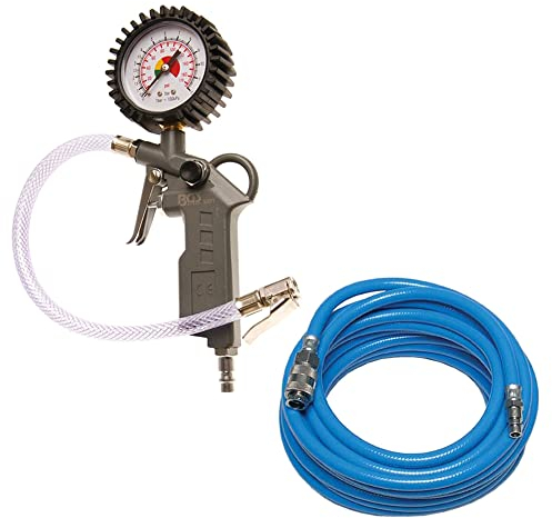 BGS Druckluft Reifenfüller Reifenfüllgerät Luftprüfer Reifenprüfer Luftdruckprüfer Druckluftprüfer + Druckluftschlauch Kompressor Luftschlauch Pressluftschlauch 10 Meter lang 6 mm Innendurchmesser