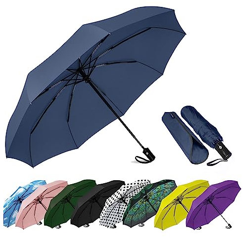 SIEPASA Parapluie de voyage coupe-vent, compact, automatique, pliable et portable, pour hommes, femmes et adolescents, petite taille (bleu marine)