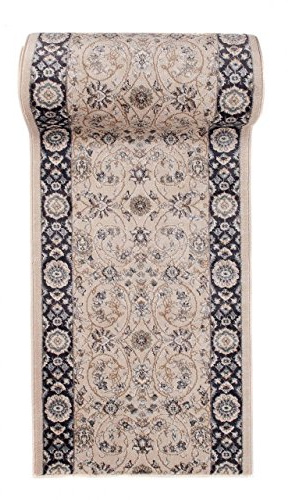 Carpeto Läufer Flur 70x675cm Creme Klassisch Traditionell Weich Mittelflor | Teppichläufer für Küche Waschküche Schlafzimmer Beige Pflegeleicht Fußbodenheizungsgeeignet Synthetisch Verkauf pro Meter