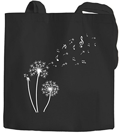 Jutebeutel Pusteblume Musiknoten Noten Musik Dandelion Baumwolltasche Stoffbeutel Autiga® schwarz 2 lange Henkel