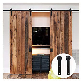 8.2FT/250cm Quincaillerie Kit de Rail pour Porte de Coulissante Double Porte Suspendue en Bois,Noirs I-Form