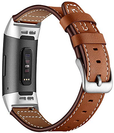 AISPORTS Kompatibel mit Fitbit Charge 3/Fitbit Charge 4 Armband für Damen Herren, Weiches Atmungsaktives Leder Sportarmband Metallschnallenarmband Ersatzarmband für Fitbit Charge 3/4 Fitness Tracker