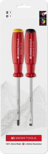 PB Swiss Tools Schlitz Kreuzschlitz Schraubendreher Set PB 8261 | 100% Swiss Made | 2-teiliges Schraubenzieher Set für Schlitz und Kreuzschlitz-Schrauben Grösse PH1 Schlitz 3, Rot