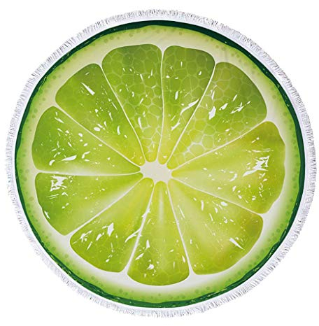 Tubayia Obst Muster Runde Strandtuch Badetuch Schnell Trocknende Deko Strandhandtuch mit Quaste (Zitrone)