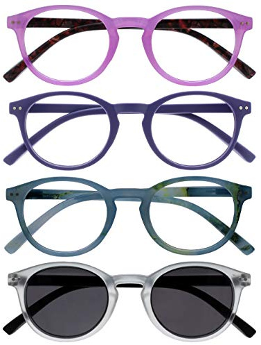 OPULIZE Zen 4 Pack Reading Glasses With Reading Sunglasses Pink Purple Turquoise Crystal Small Mens Womens RRRS24-45QC +2.50
