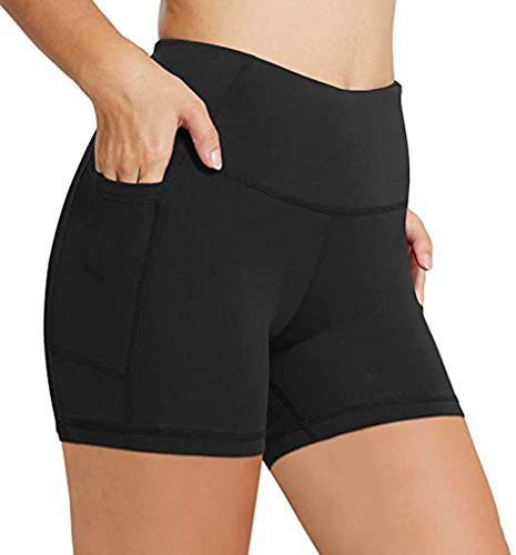 YEBIRAL Damen Fitness Yoga Shorts Sport Legging Sommer Kurze Yogahose Laufhose Radlerhose Hot Pants Workout Tights Sporthose Hohe Taille mit Taschen