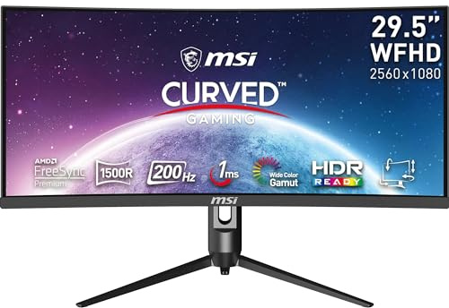 MSI Full HD Non-Glare 1ms 2560 x 1080 Ultra Wide 200Hz Refresh Rate HDR Ready USB/DP/HDMI Smart Headset Hanger FreeSync 30”Gaming Curved Monitor (Optix MAG301CR2) - Black
