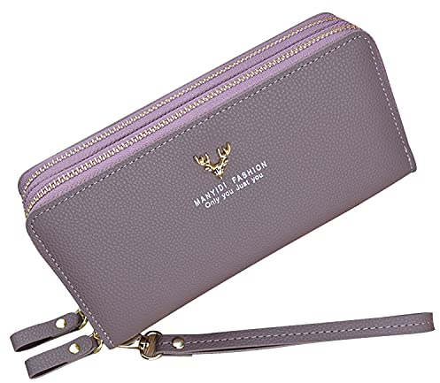 Yixuan Portafoglio Donna Grande Ecopelle con Doppia Cerniera, Borsellino Lungo Multi-carte con Tasca per Cellulare