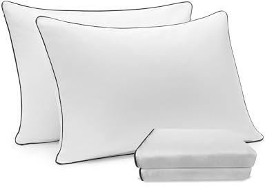 Bedemu Kissenbezüge, King Size, 2er-Set, versteckter Reißverschluss, weiße Kissenbezüge mit schwarzem Rand, 50.8 x 91.4 cm, 100% Baumwolle, Fadenzahl 600, kühlend und weich, 2 Stück
